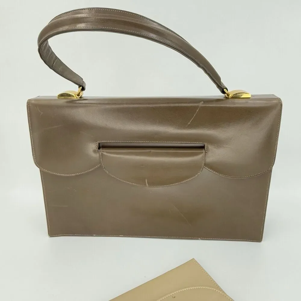 Vintage 1950s Dafar Brown Leather Handbag Purse - Picture 2 of 15